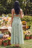 Strapless Cut Out Dusty Sage A Line Maxi Floral Dress