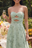 Strapless Cut Out Dusty Sage A Line Maxi Floral Dress