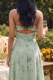 Strapless Cut Out Dusty Sage A Line Maxi Floral Dress