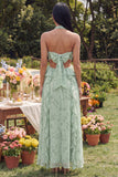 Halter Cut Out Ruffled Dusty Sage Floral A Line Maxi Dress
