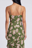 Dark Green Floral Spaghetti Straps Sheath Ruffled Maxi Dress