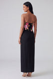 Light Yellow Strapless Sheath Long Floral Dress