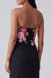 Light Yellow Strapless Sheath Long Floral Dress