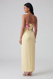 Light Yellow Strapless Sheath Long Floral Dress