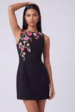 Black Round Neck Bodycon Mini Floral Dress