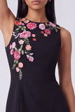 Black Round Neck Bodycon Mini Floral Dress
