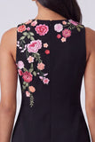 Black Round Neck Bodycon Mini Floral Dress