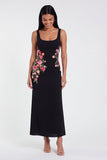 Black Square Neck Sheath Floral Long Formal Dress