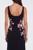 Black Square Neck Sheath Floral Long Formal Dress