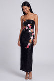 Sparkly Black Strapless Sheath Long Floral Sequins Dress