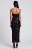 Sparkly Black Strapless Sheath Long Floral Sequins Dress