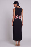 Black Sheath Round Neck Floral Long Formal Dress