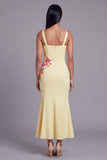 Light Yellow Mermaid Long Floral Dress with Appliques