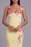 Light Yellow Mermaid Long Floral Dress with Appliques
