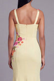 Light Yellow Mermaid Long Floral Dress with Appliques