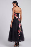 A-Line Black Sweetheart Tulle Floral Long Formal Dress