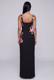 Black Floral Square Neck Sheath Long Formal Dress with Slit