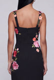 Black Floral Square Neck Sheath Long Formal Dress with Slit
