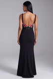 Black Mermaid Floral Square Neck Long Formal Dress