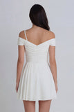 Ivory Cold Shoulder Ruched A-Line Mini Dress with 3D Flower