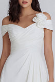 Ivory Cold Shoulder Ruched A-Line Mini Dress with 3D Flower