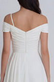 Ivory Cold Shoulder Ruched A-Line Mini Dress with 3D Flower