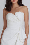 Ivory Strapless Bodycon Ruched Mini Dress with Ruffles