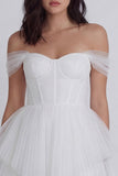 Off the Shoulder Corset A-Line Tulle Little White Dress