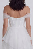 Off the Shoulder Corset A-Line Tulle Little White Dress