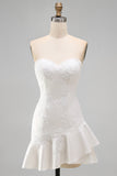 Ivory Sweetheart A-Line Appliqued Beaded Mini Dress with Ruffles
