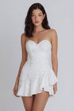 Ivory Sweetheart A-Line Appliqued Beaded Mini Dress with Ruffles