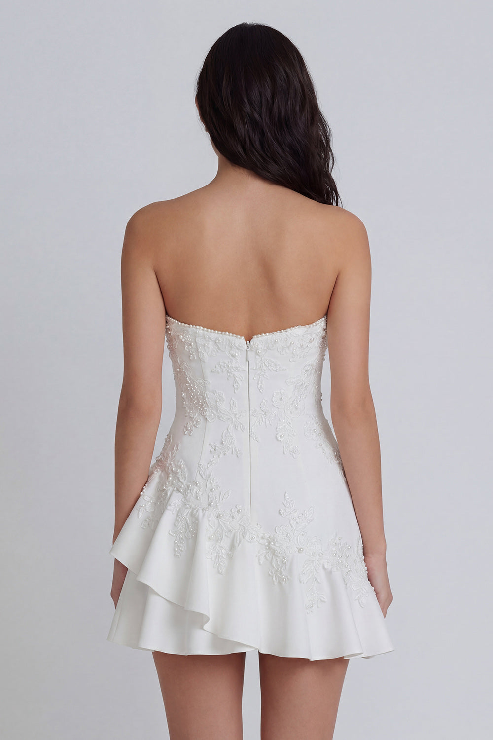 ZAPAKA Women Little White Dress Sweetheart Mini Dress A-Line Appliqued Beaded Graduation Dress with Ruffles, Ivory / US10