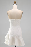 Ivory Sweetheart A-Line Appliqued Beaded Mini Dress with Ruffles