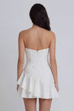 Ivory Sweetheart A-Line Appliqued Beaded Mini Dress with Ruffles