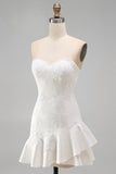 Ivory Sweetheart A-Line Appliqued Beaded Mini Dress with Ruffles