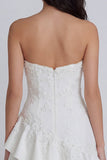 Ivory Sweetheart A-Line Appliqued Beaded Mini Dress with Ruffles