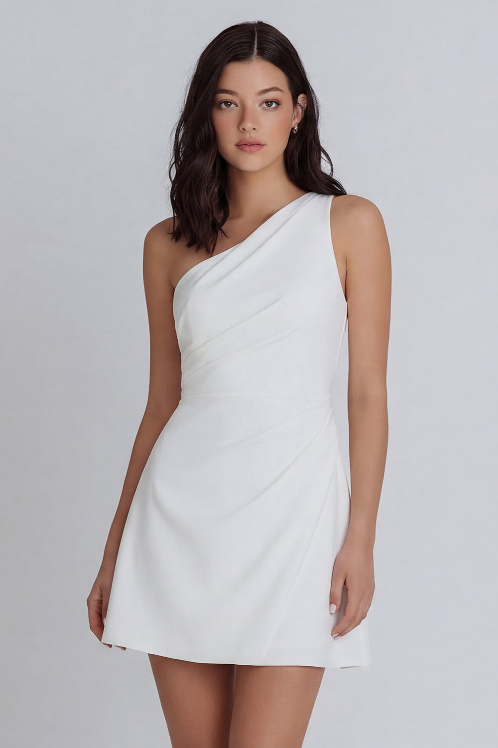 ZAPAKA Women Little White Dress A-Line Mini Dress One Shoulder Ruched Graduation Dress ZAPAKA Women Little White Dress A-Line Mini Dress One Shoulder Ruched Graduation Dress