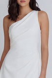 A-Line One Shoulder Ruched Little White Dress