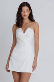 A-Line Strapless Ruched Little White Dress
