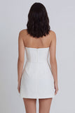A-Line Strapless Ruched Little White Dress