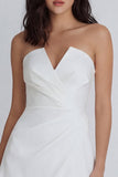 A-Line Strapless Ruched Little White Dress