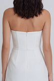 A-Line Strapless Ruched Little White Dress
