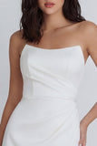 Strapless Bodycon Ruched White Mini Dress with Slit
