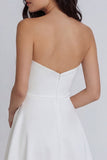 A-Line Sweetheart Ivory Ruched Satin Mini Dress