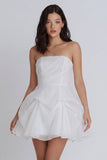 A-Line Tulle Strapless Ivory Ruched Mini Dress with Bow