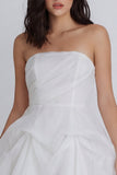A-Line Tulle Strapless Ivory Ruched Mini Dress with Bow