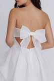 A-Line Tulle Strapless Ivory Ruched Mini Dress with Bow