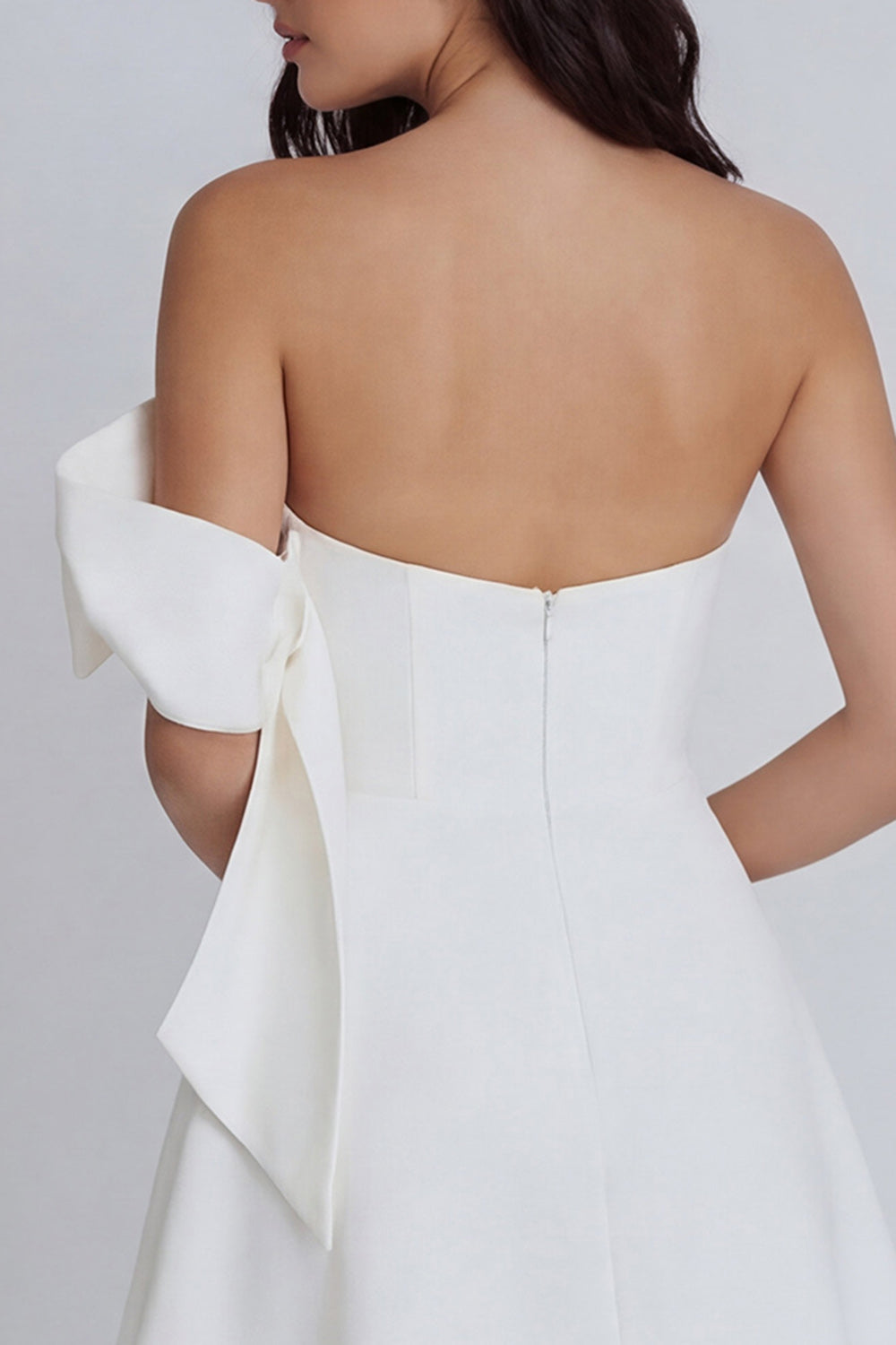 ZAPAKA Women Ivory Mini Dress Strapless A-Line Bridal Shower Dress with Bow