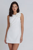 Ivory Bodycon Round Neck Ruched Mini Dress with Bow