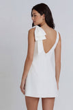 Ivory Bodycon Round Neck Ruched Mini Dress with Bow